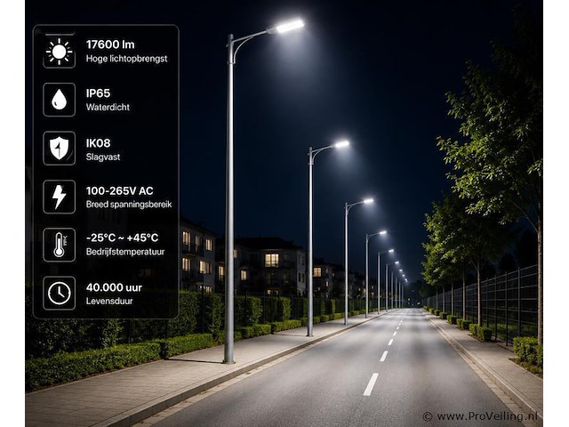 5 x led straatlamp 150w – 6400k koud wit - grijs – ip65 – florida-150 - afbeelding 3 van  5