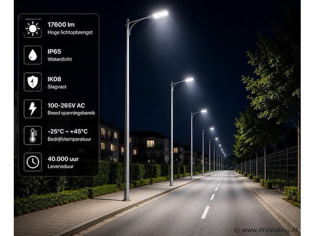 5 x led straatlamp 150w – 6400k koud wit - grijs – ip65 – florida-150 - afbeelding 3 van  5