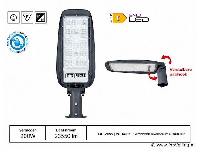 5 x led straatlamp 200w – 6400k koud wit - grijs – ip65 – florida-200 - afbeelding 1 van  5