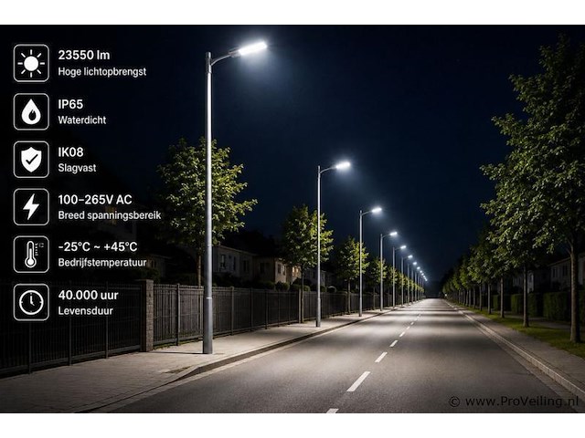 5 x led straatlamp 200w – 6400k koud wit - grijs – ip65 – florida-200 - afbeelding 3 van  5