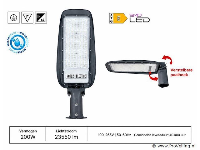 5 x led straatlamp 200w – 6400k koud wit - grijs – ip65 – florida-200 - afbeelding 1 van  5