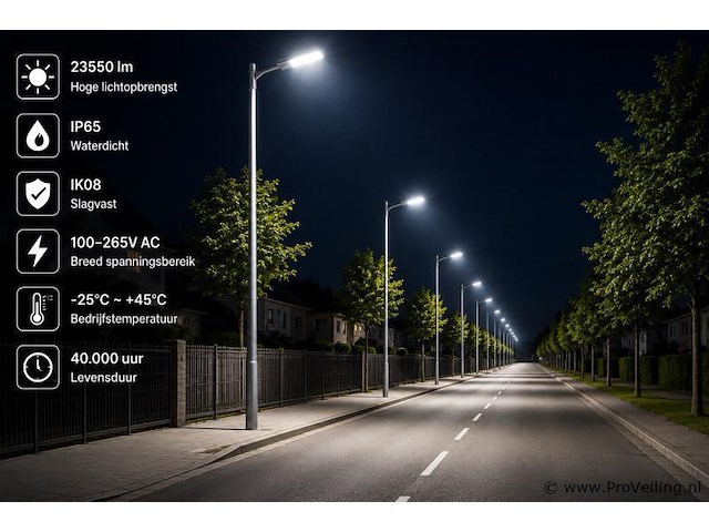 5 x led straatlamp 200w – 6400k koud wit - grijs – ip65 – florida-200 - afbeelding 3 van  5