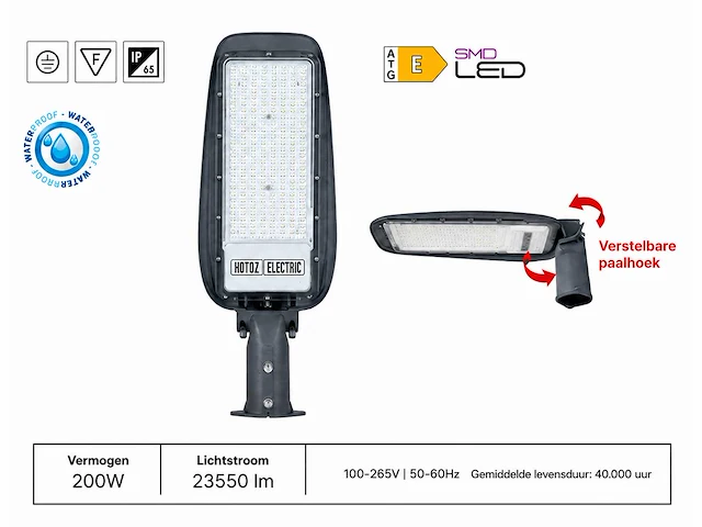 5 x led straatlamp 200w – 6400k koud wit - grijs – ip65 – florida-200 - afbeelding 1 van  5