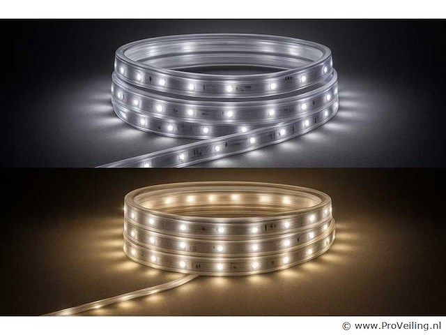 5 x led strip – 25 meter – 10w/m – wit & warm wit – ip65 waterdicht - afbeelding 1 van  5