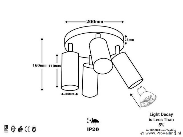 5 x ronde opbouwspot – 4 x gu10 – draaibare spots – zwart - afbeelding 5 van  6