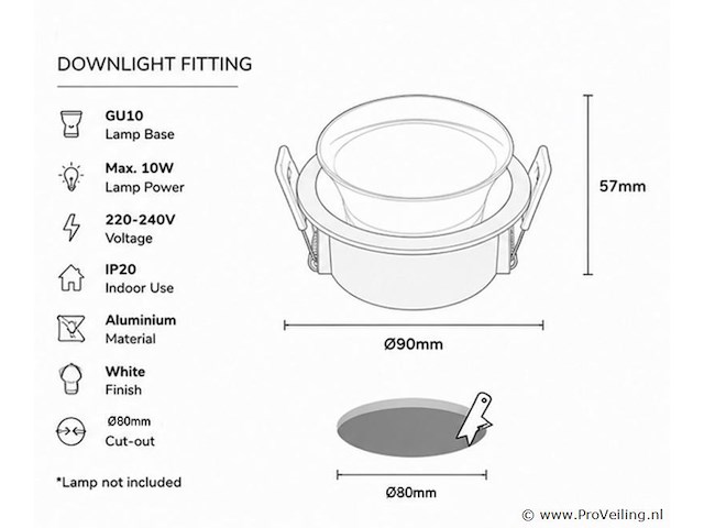 50 x downlight fitting – gu10 – wit – ø90mm – ip20 – mint-1 - afbeelding 4 van  4