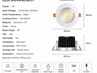 50 x led downlight – 7w – draaibaar – dimbaar – 3000k warm – zilver - afbeelding 3 van  4