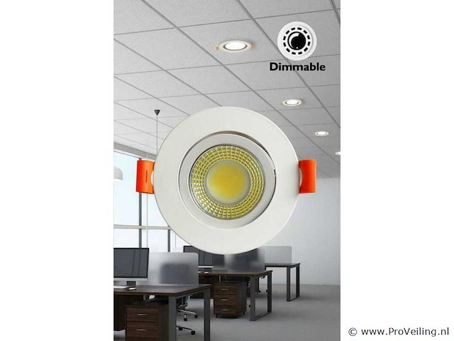 50 x led downlight – 7w – draaibaar – dimbaar – 6500k koud wit – wit - afbeelding 1 van  5