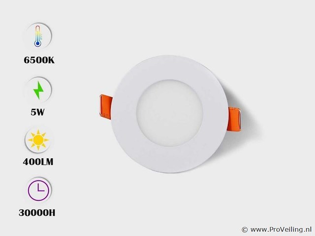 50 x led paneel – rond inbouw – 5w – 6500k koud wit – ip20 - afbeelding 1 van  4