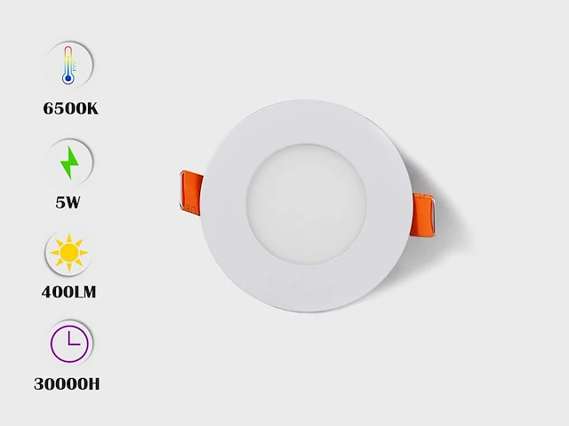 50 x led paneel – rond inbouw – 5w – 6500k koud wit – ip20 - afbeelding 3 van  4