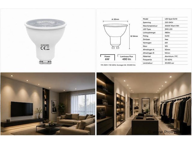 50 x led spot gu10 – 6w – 3000k warm wit – ip20 - afbeelding 4 van  4