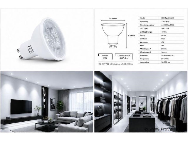 50 x led spot gu10 – 6w – 6400k koud wit – ip20 - afbeelding 4 van  4