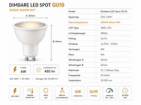 50 x led spot gu10 – 6w – dimbaar – 3000k warm wit – ip20 - afbeelding 3 van  4