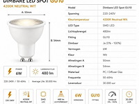 50 x led spot gu10 – 6w – dimbaar – 4200k neutraal wit – ip20 - afbeelding 3 van  4