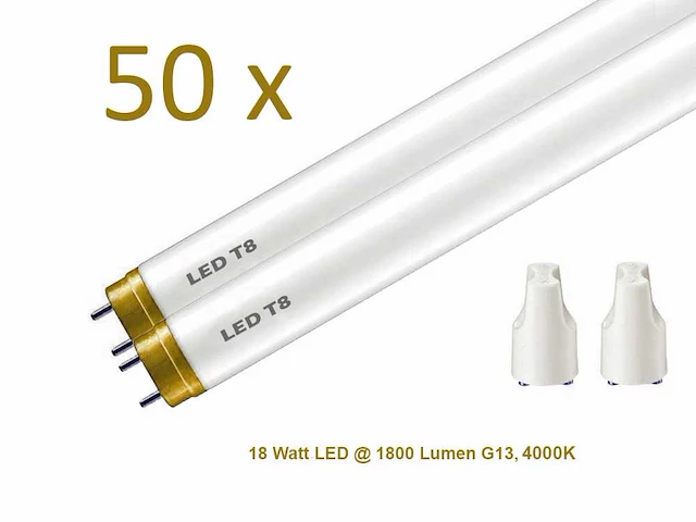 50 x led tl buizen 4000k neutraal wit, 18 watt - afbeelding 1 van  9