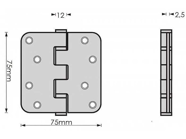 (500x) scharnier 7,5 cm - zwart - met schroeven - afbeelding 2 van  2