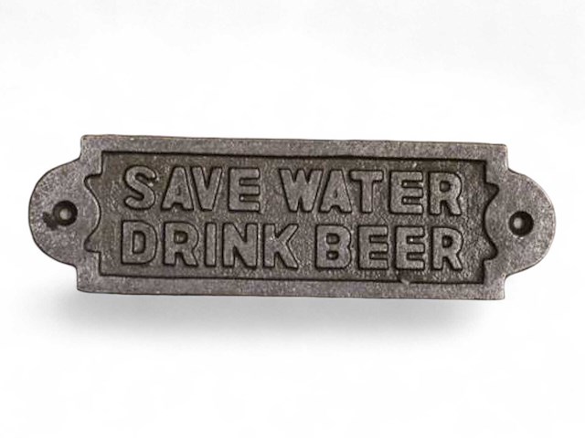 (50x) muurplaat "save water drink beer" ijzer 18 cm - afbeelding 1 van  2
