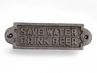 (50x) muurplaat "save water drink beer" ijzer 18 cm