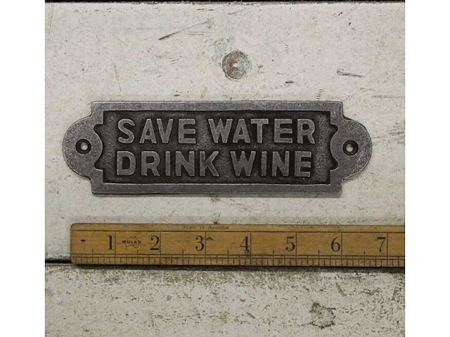 (50x) muurplaat "save water drink wine" ijzer 18 cm - afbeelding 2 van  2