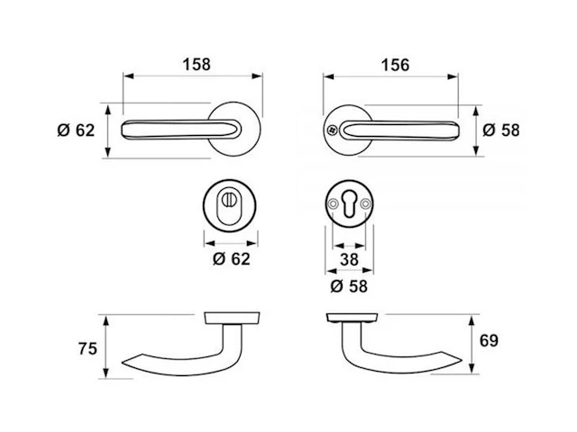5x axa kruk+pc veiligheidsrozetten rond skg3 - 62mm axa, rvs-uitstraling - afbeelding 2 van  2