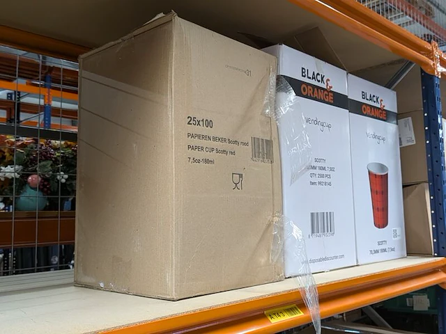 5x doos kartonnen koffiebekers, black & orange, scotty 180ml, (2500 stuks per doos) - afbeelding 2 van  4