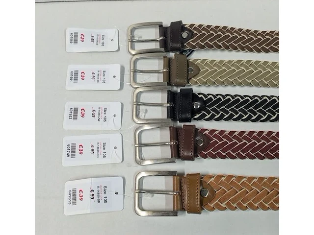 5x heren riemen, elastisch en gevlochten, diverse kleuren, 105 cm - afbeelding 1 van  1