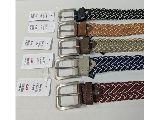 5x heren riemen, elastisch en gevlochten, diverse kleuren, 85 cm - afbeelding 1 van  1