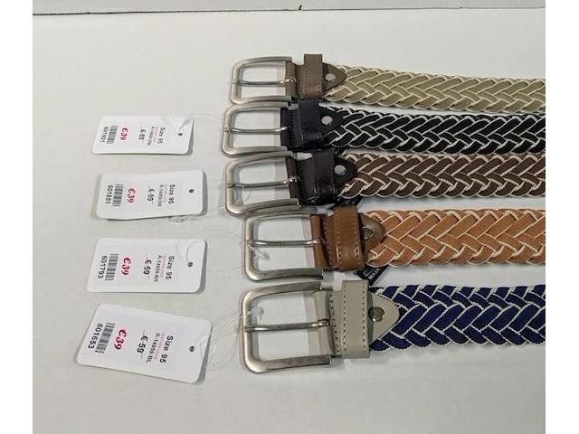5x heren riemen, elastisch en gevlochten, diverse kleuren, 95 cm - afbeelding 1 van  1