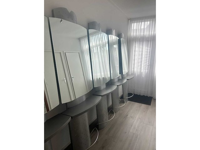 5x kappersmeubel met spiegel 208x70 cm aluminium - afbeelding 2 van  4