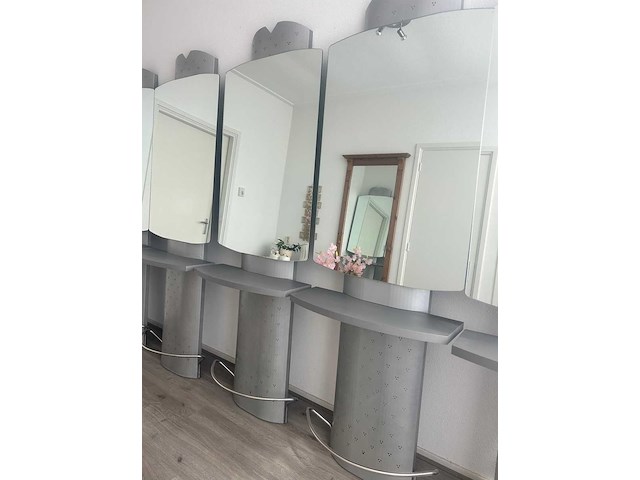 5x kappersmeubel met spiegel 208x70 cm aluminium - afbeelding 3 van  4