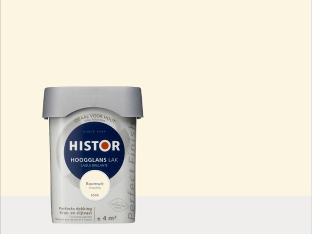 5x lak hoogglans 0.25 liter histor, perfect finish, roomwit - afbeelding 2 van  2