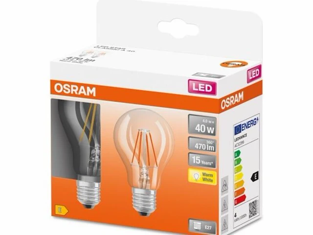 5x led lamp e27 filament 4w - 2 stuks osram, classic a 40, helder - afbeelding 1 van  2