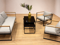 5x loungeset paco, bellisia, zwart/lichtgrijs/houtkleurig