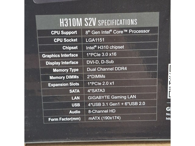 5x moederbord, gigabyte, h310m-s2v intel lga 1151 ddr4 - afbeelding 7 van  10