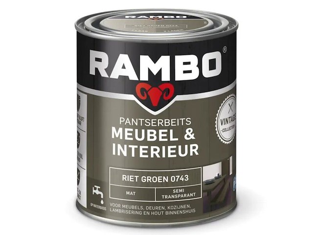 5x pantserbeits meubel interieur mat, rambo, vintage, riet groen, 750 ml - afbeelding 2 van  2