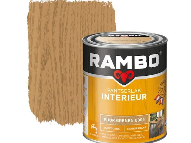 5x pantserlak interieur transparant zijdeglans, rambo, puur grenen, 750 ml - afbeelding 1 van  2