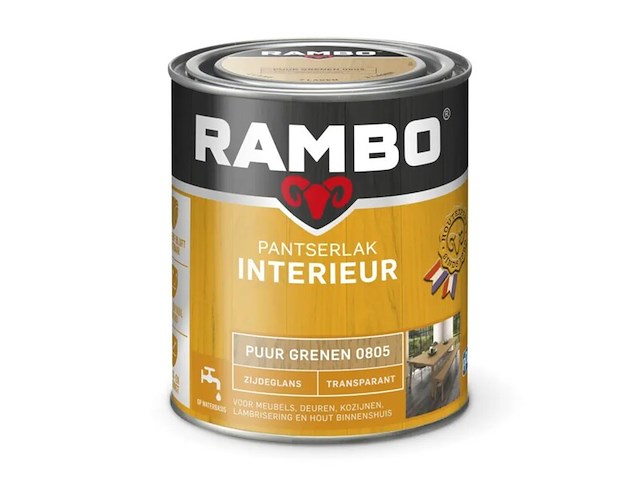 5x pantserlak interieur transparant zijdeglans, rambo, puur grenen, 750 ml - afbeelding 2 van  2