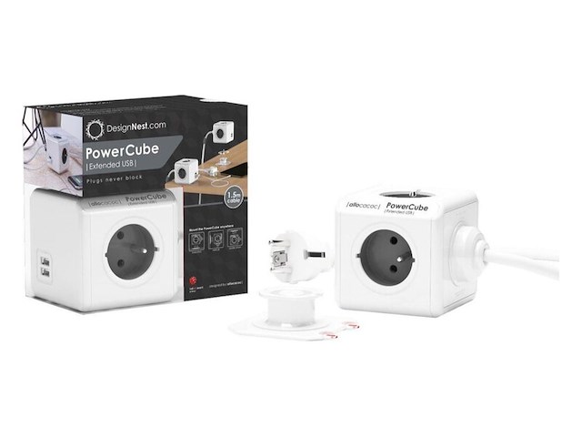 5x powercube extended duo usb type e, designnest, wit grijs, met aardepin - afbeelding 3 van  3