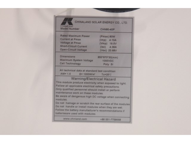 5x zonnepaneel 80w chinaland, chn 80-40p - afbeelding 3 van  5