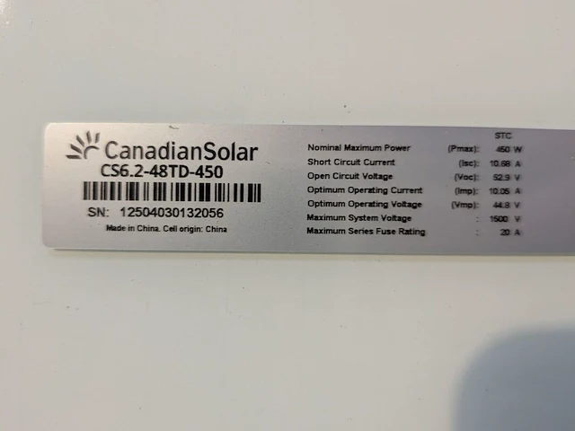 5x zonnepaneel, canadian solar, cs6.2-48td-450 - afbeelding 8 van  11