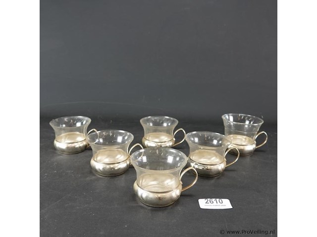 6 glazen theeglazen met verzilverde houder - afbeelding 1 van  5