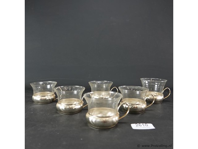 6 glazen theeglazen met verzilverde houder - afbeelding 2 van  5