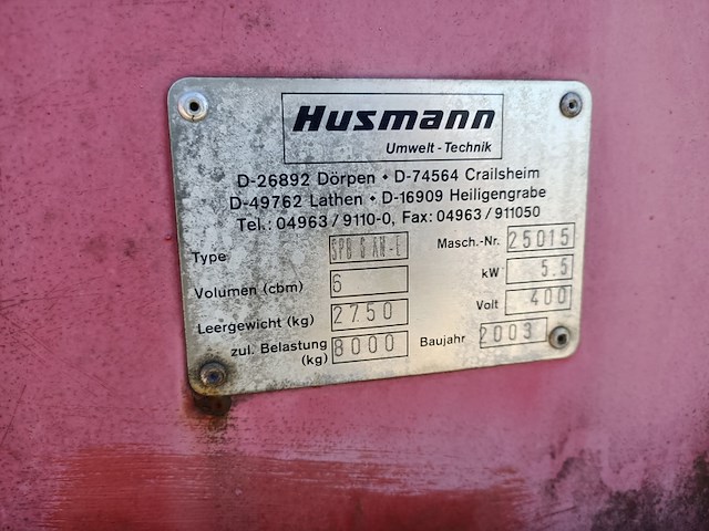 6 m³ portaal perscontainer, husmann, spb, 2003 - afbeelding 4 van  8