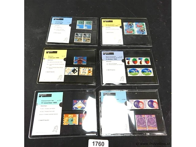 6 officiële ptt post postzegelmapjes uit 1993 en 1994 met postfrisse postzegels - afbeelding 1 van  5