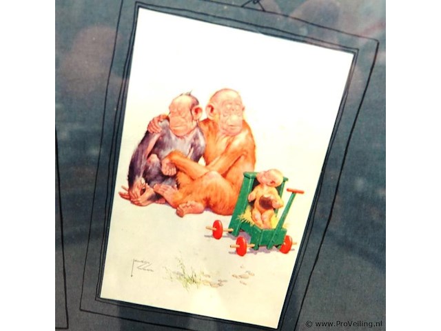 6 tafereeltjes met apen. gesigneerd - afbeelding 4 van  5
