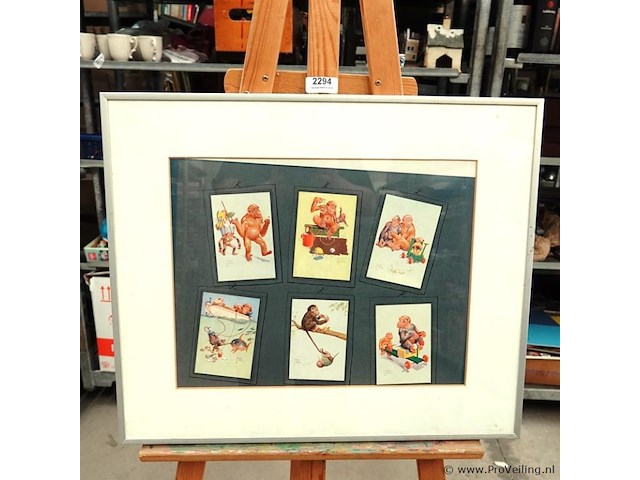 6 tafereeltjes met apen. gesigneerd - afbeelding 2 van  5