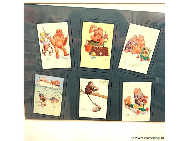 6 tafereeltjes met apen. gesigneerd - afbeelding 3 van  5