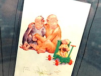 6 tafereeltjes met apen. gesigneerd - afbeelding 4 van  5