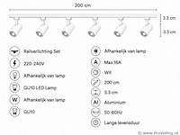 6 x 1-fase railverlichting set – 2 meter – wit – inclusief 6 x gu10 railspots - afbeelding 4 van  5