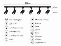 6 x 1-fase railverlichting set – 2 meter – zwart – inclusief 6 x gu10 railspots - afbeelding 4 van  5